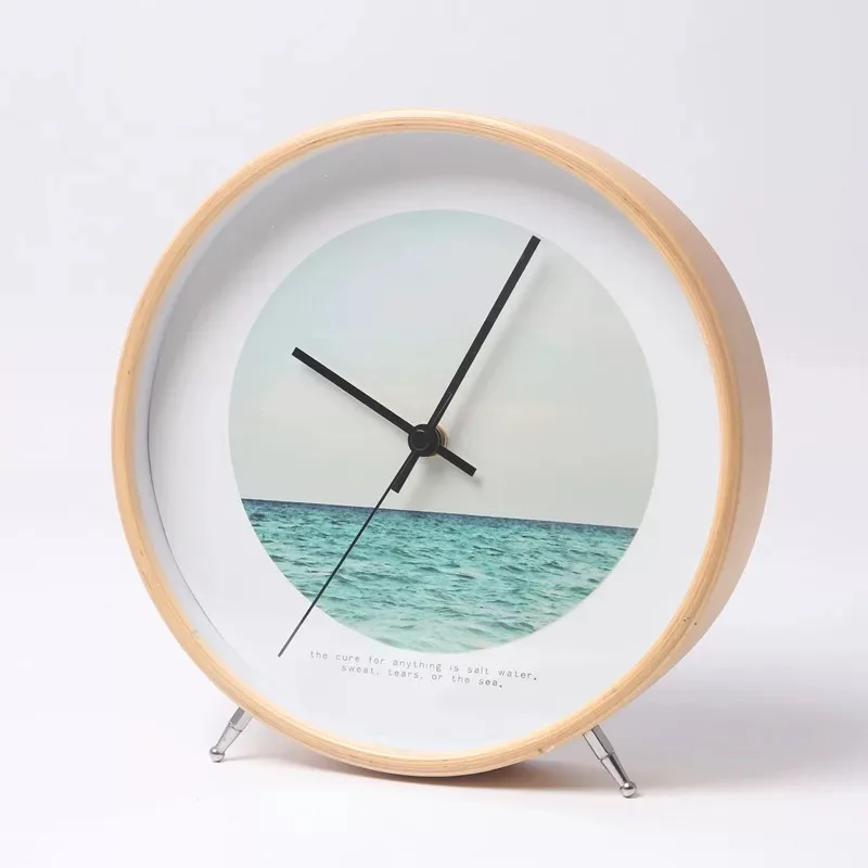 NOOLIM часы с скандинавским океанским узором современный минималистичный креативный часы для гостиной украшение немой Рабочий стол часы из цельного дерева - Цвет: C