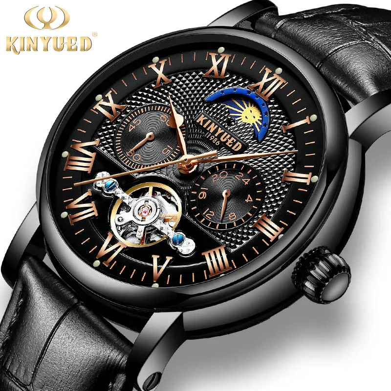 

KINYUED Automatic Tourbillon Watch Men Moon Phase Luxury Fashion Brand Skeleton Mechanical Watches Mens Rose Gold Reloj 2018