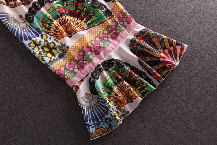 Европейский прекрасный весенне-летний Подиум круговой вентилятор печать бант кружева цветок ремень платье "рыбий хвост" короткие платья