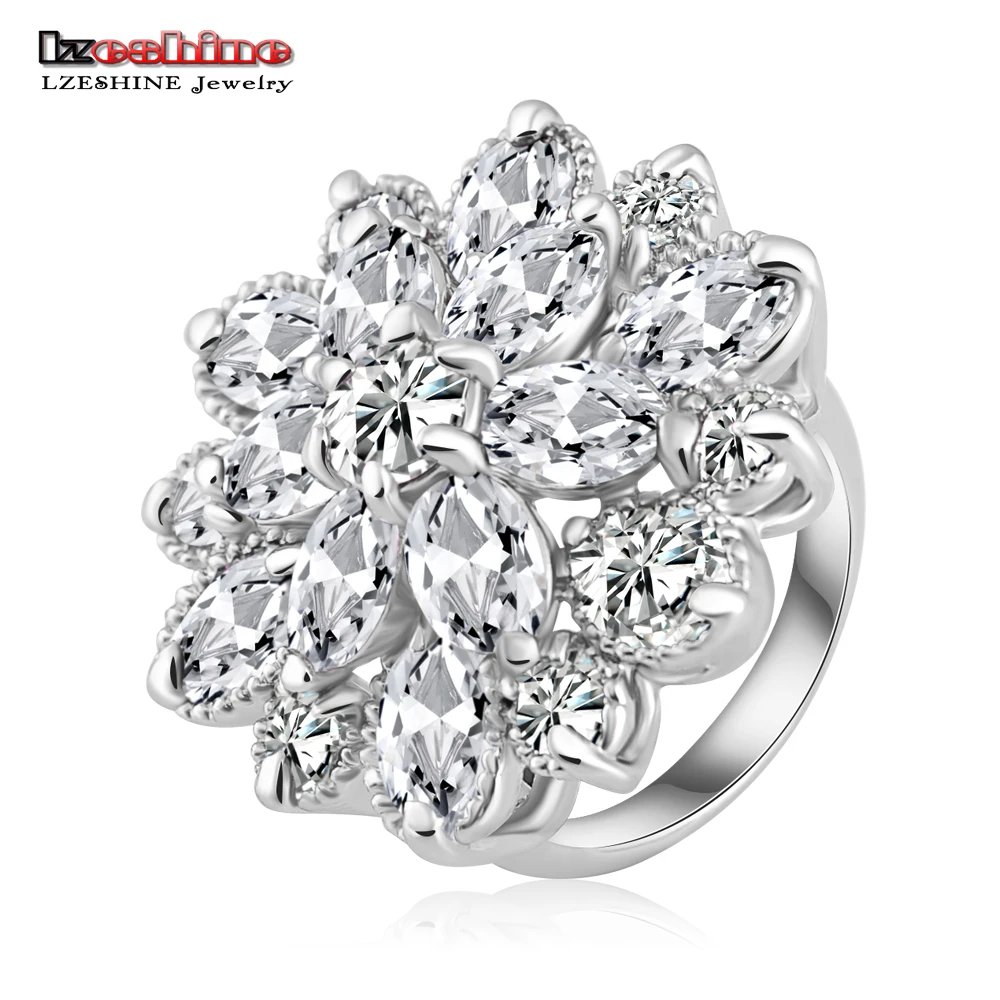 

LZESHINE New Arrival Noble Flower Shape Engagement Ring Silver Color AAA Cubic Zircon Rings Fashion Jewelry Ri-HQ0365