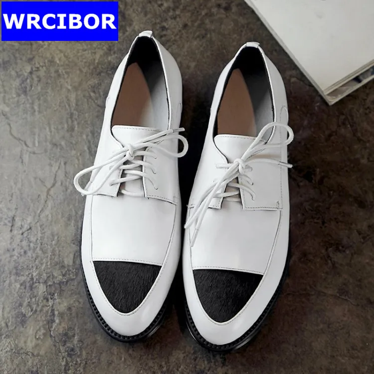 Genuine leather Flat Oxford Shoes font b Woman b font Flats 2017 Fashion Horsehair lace up