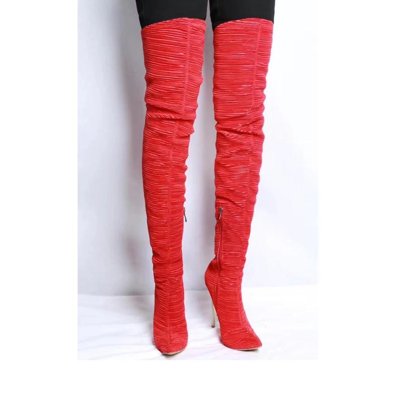 Mujeres Rodilla Red Gobernantes Encima Silla Super Largo Mujer La Punta Botas Sexy Tacones De Rojo Por Tejido Damas Elástico Fiesta wfxH4x8v