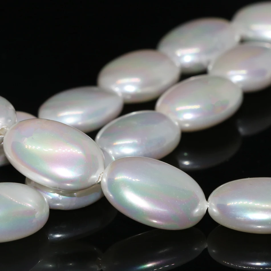 

Natural White Shell Pearl Flat Oval Shape 7*18mm Loose Beads Egg High Grade Bohemia Style Elegant Women Jewelry 15inch B2266