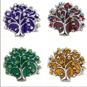 

Mix Colour Enamel Tree Of Life Snap Button Rhinestone Snap Button Charm Fit 18mm DIY Snap Button Bracelet&Necklace Jewelry 20PCS