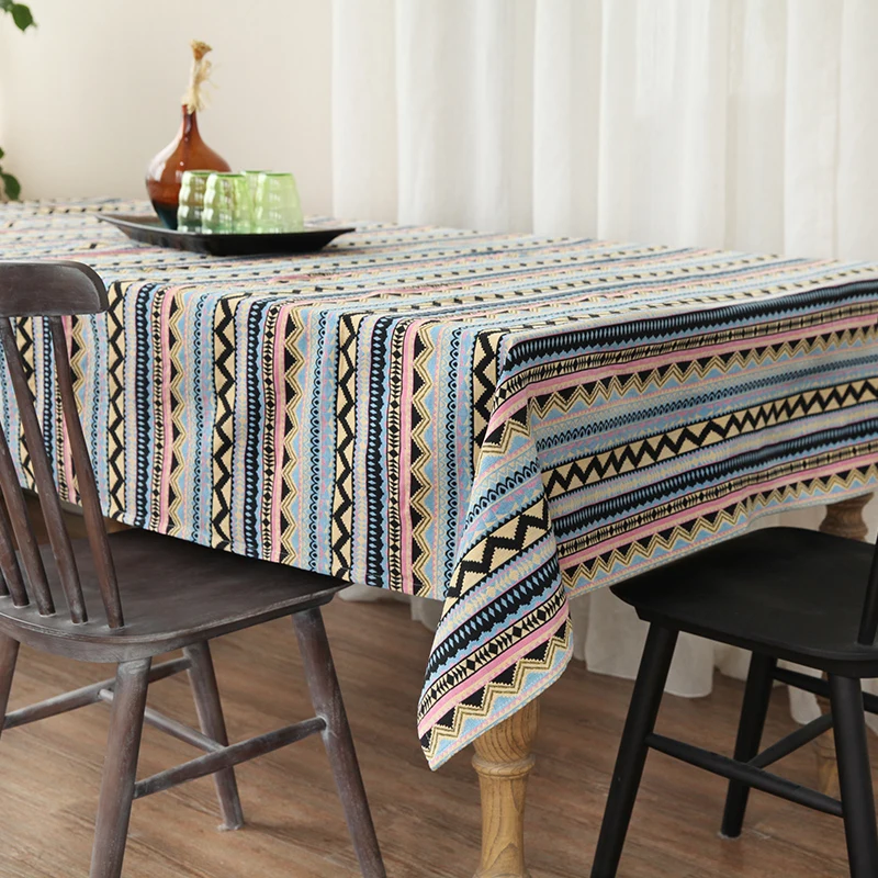 bohemia style geometric high quality linen tablecloth decorative