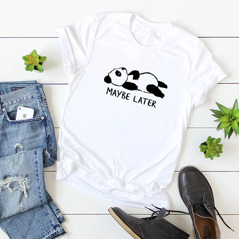 Летняя Высококачественная футболка с забавным принтом в виде панды, возможно, позже, женские хлопковые футболки, повседневные тонкие топы, футболки для женщин