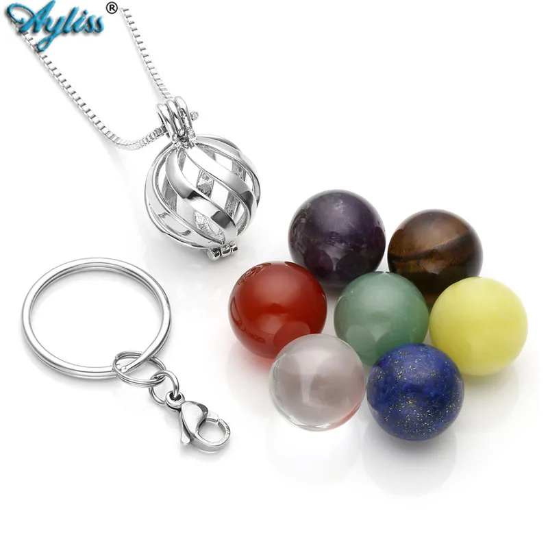 

Ayliss 2018 New Locket Pendant Aromatherapy Essential Oil Diffuser Keychain 5 Lava Stone/7 Chakra Beads Stainless Steel Key Ring
