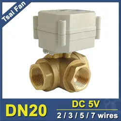 Tf20-bh3-c DC5V 2/3/5/7 жилы 3 способ латунь 3/4 ''(DN20) t/l Тип горизонтальный моторизированный воды Клапан для воды Управление отопления