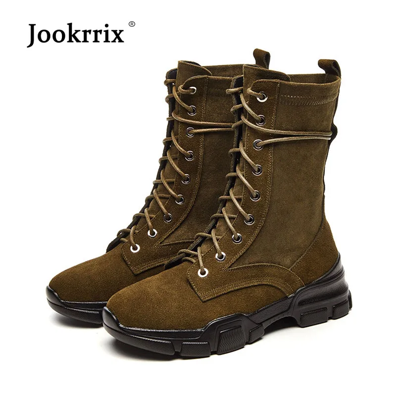 

Jookrrix Retro Shoes Women Fashion Brand Martin Boots Real Leather Lady chaussure Autumn Female footware Black Cross-tied Boots