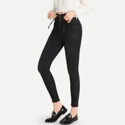 Растягивающиеся женские джинсы 2019 Осень Новый повседневный тренд дикая Вышивка Кружева Высокая талия был тонкий рваный край узкие джинсы