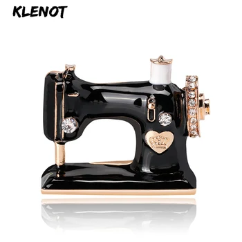 

Black Enamel Sewing Machine Brooch Pins and Brooches for Women Heart Crown Love Brooch Crystal Scarf Pin Dress Clothes Jewelry