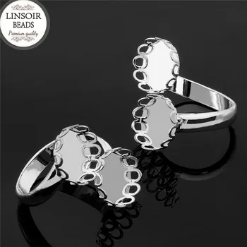 

5pcs/lot Copper Silver Color Blank Double Ring Base Tray Fitting for 10/12mm Round Photo Glass Cameo Cabochon Settings K0073