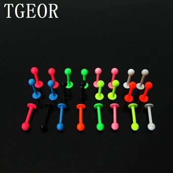 

Hot new arrive wholesale 1.2*8*3mm labret piercing 100pcs surgical Stainless Steel neon colors labret lip ring