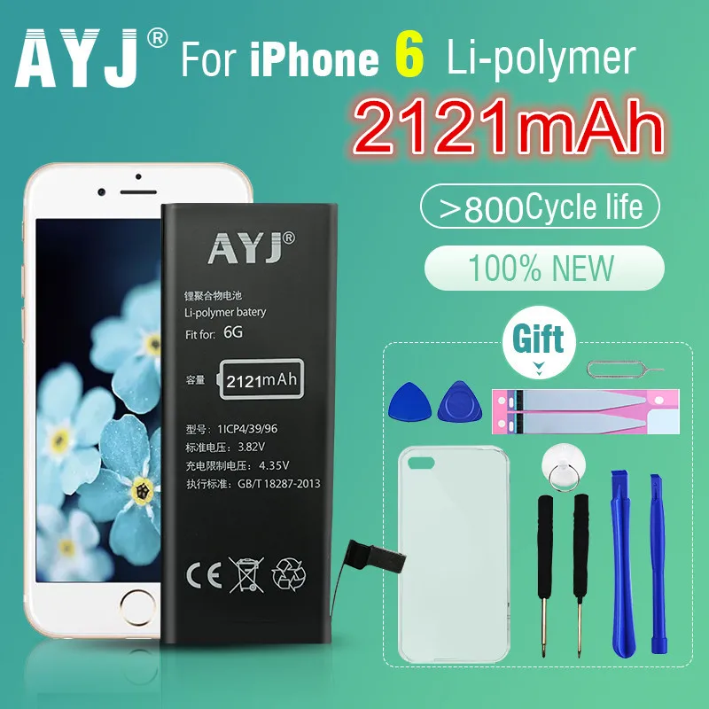 2018 Горячая Оригинальная батарея AYJ для iPhone 6G 6g 6 литий полимерная Замена Bateria 2121mAh