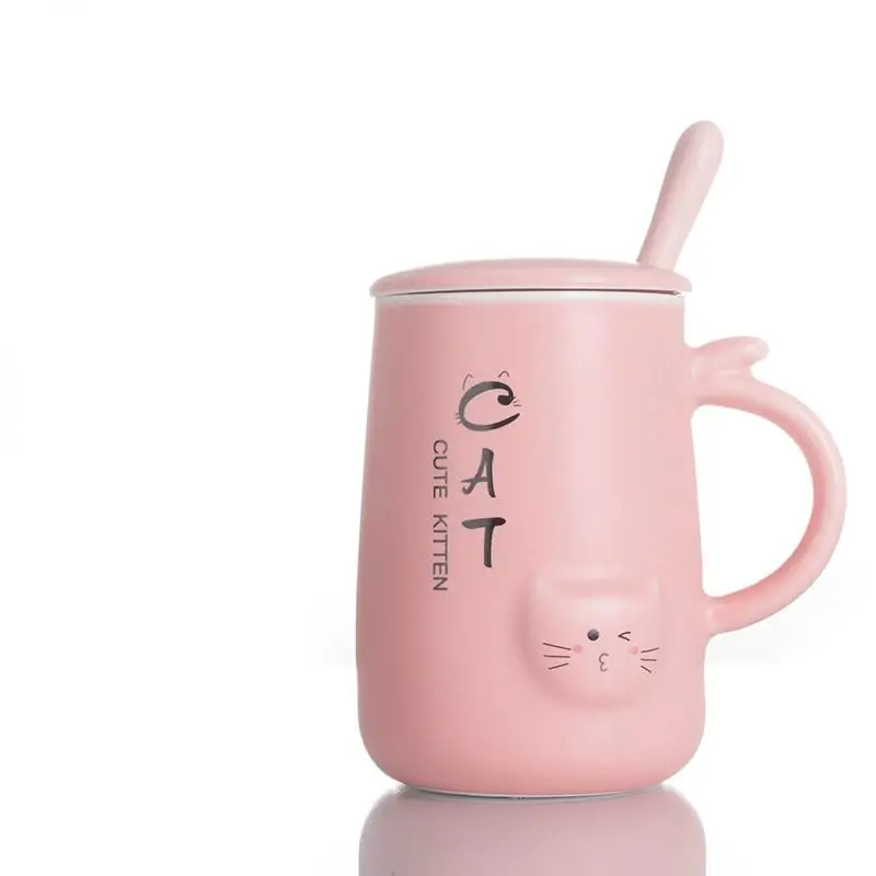 Керамическая чашка индивидуальные чашки для кофе домашняя офисная кружка кружки для завтрака вода 400 мл милый кот лимон для сока молока простой - Цвет: pink