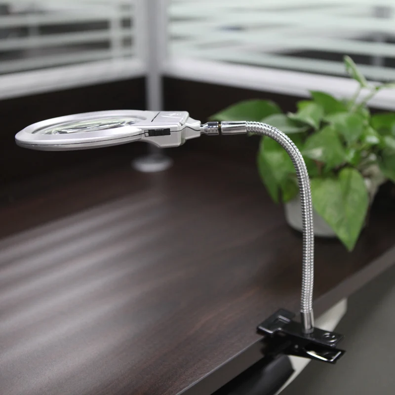 

2.5X 107MM 5X 24MM LED Illuminating Magnifier Metal Hose Magnifying Glass with Light Desk Table Reading Loupe with Clamp