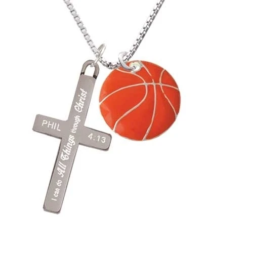 3/4'' Enamel Basketball - I Can Do All Things - Cross Necklace (1)