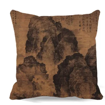 

Chinese Landscape Paintings decorative Cushion Pillow case cover with Double-sided Printing, Soft Cloth