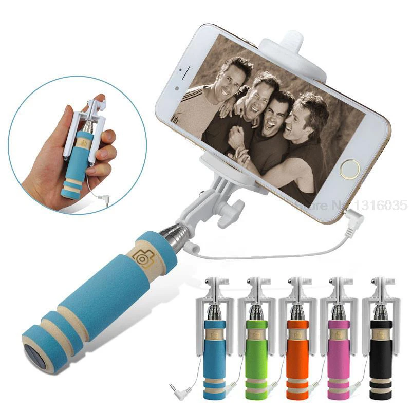 

Mini portable folding mobile phone Wired self Selfie Stick For iphone samsung LG Built-in Shutter Camera Monopod Tripod
