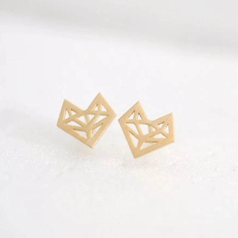 Origami fox gold necklace origami fox stud earrings dainty minimalist Jewelry set layering simple birthday gifts for women woodland forest
