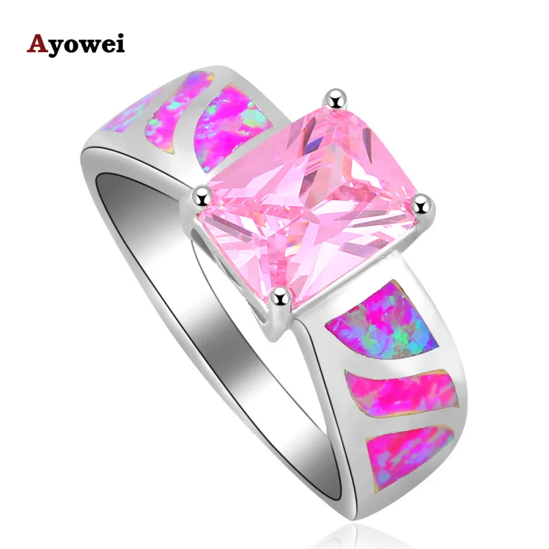 

Trendy Design Office Style PinkZircon Fashion Jewelry Purple Fire Opal Silver Stamped Rings USA Size #6#7#8#9#11 OR817A