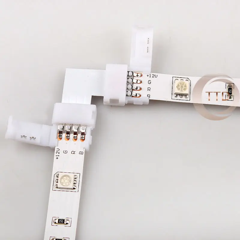 

5pcs/LOT "L" shape 4PIN LED Strip connectors 10mm 8mm PCB board connection for 5050 3528 RGB LED strip Fast Connector