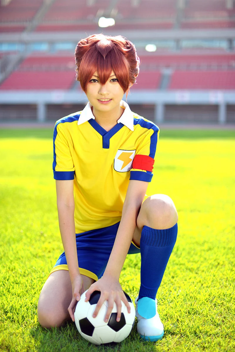 

Free Shipping Inazuma.Eleven.Go Tenma Matsukaze Raimon Eleven Soccer team Summer Uniform Anime Cosplay Costume/Cosplay Wig