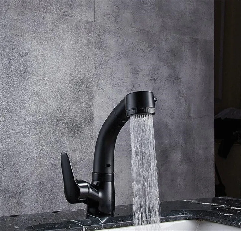MOIIO Black Height Adjustable Bathroom Faucet Multifunction Pull Out Bathroom Faucet 360 Rotation Hot&Cold Water Mixer Tap MOIIO Black Height Adjustable Bathroom Faucet Multifunction Pull Out Bathroom Faucet 360 Rotation Hot&Cold Water Mixer Tap