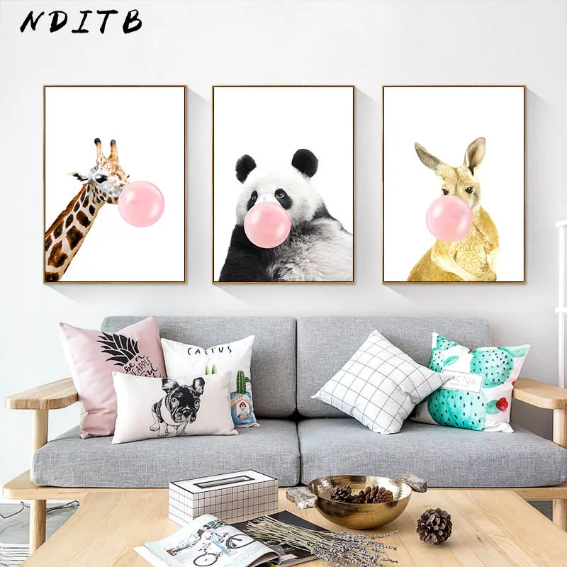 

NDITB Woodland Animal Baby Panda Giraffe Canvas Art Painting Nursery Posters and Prints Wall Picture Children Bedroom Decoration