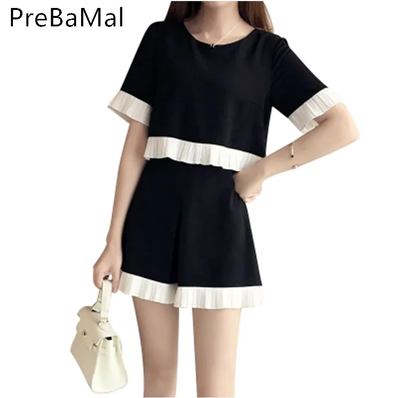 

2019 Summer Solid Women's Tracksuit Clothes Set 2 Piece Woman Suits Crop Tops+Wide Leg Elastic Waist Shorts Pants Outfit C99