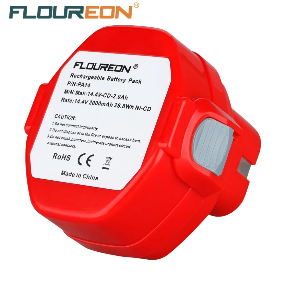  FLOUREON 14.4V 2000mAh Ni-CD Rechargeable Battery Packs Power Tool Replacement Battery Cordless Dri