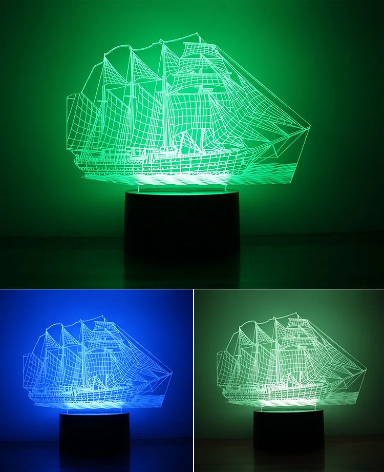 Парусник 3D светильник 7 цветов RGB ночник акриловые sailling лодка модели ремесла 3D Настольная лампа для Домашний Декор