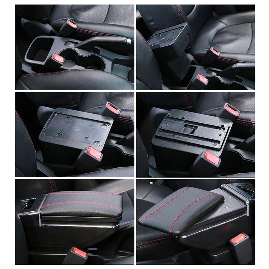 MoreChioce - Reposabrazos universal para coche, diseño de apoyabrazos de  consola central, con dos puertos USB, para la mayoría de coches, línea roja