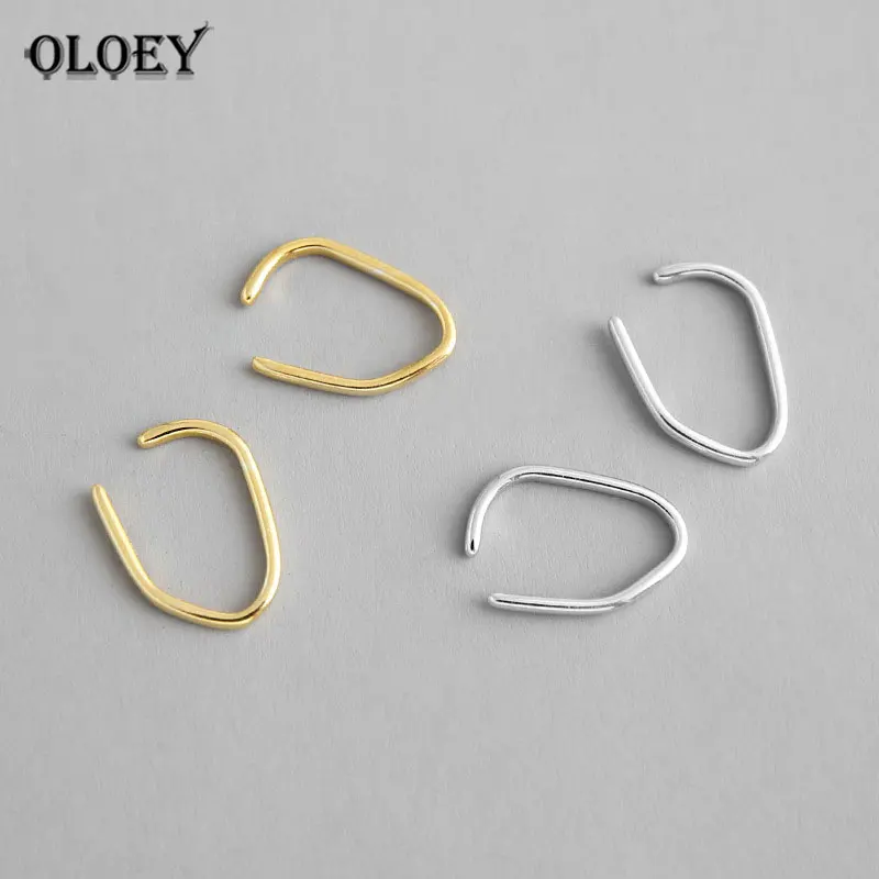 

OLOEY Solid 925 Sterling Silver INS Minimalist Line Ear Clip Earrings Without Piercing Ears Cuff for Women Party Jewelry YME484