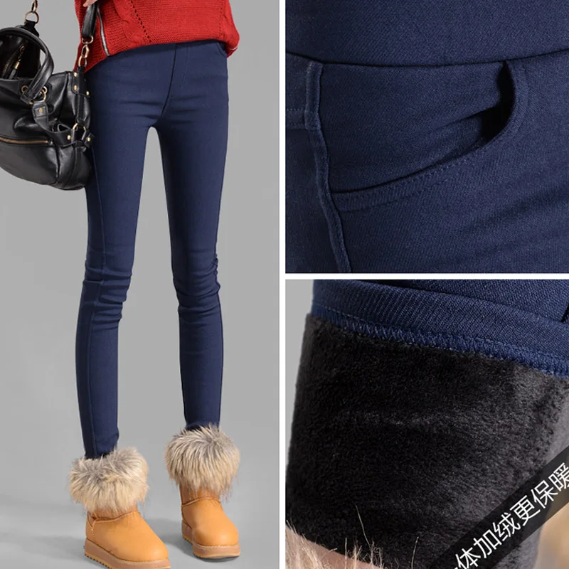 Горячая Распродажа, зимние женские штаны, чистый цвет, эластичные плюс бархатные плотные леггинсы, брюки размера плюс 3XL, женские теплые брюки, леггинсы - Цвет: Navy