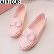 Женская модная обувь на плоской подошве с милым бантом; повседневная обувь из дышащей кожи; удобная обувь без застежки для медсестер; женская обувь на четыре сезона; Цвет Синий