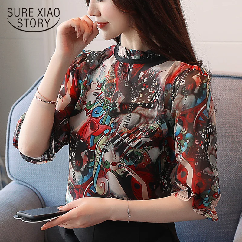 New 2022 Summer Women Blouse Lady Chiffon Shirt Korean Loose Thin Shirt Printing Refreshing Comfortable Top Shirt Blusas D634 30