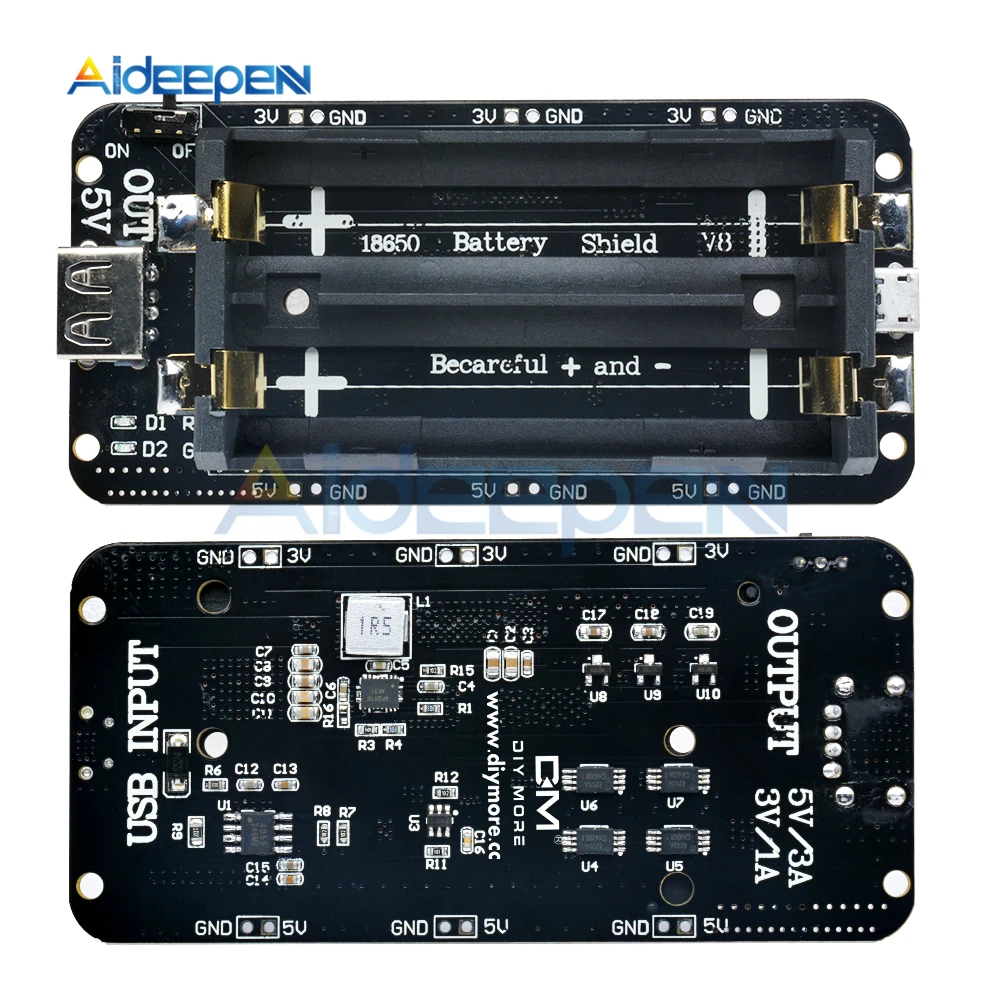 Два литиевых аккумулятора 18650, Защита аккумулятора V8, 5 В/3 А, 3 В/1 А, микро USB внешний аккумулятор, модуль зарядки аккумулятора для Raspberry Pi, Wifi, ESP8266, ESP32