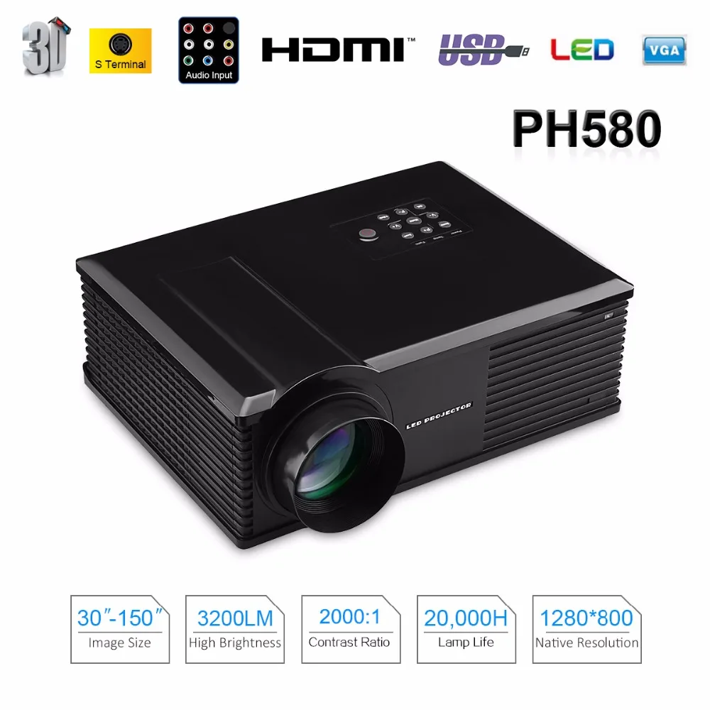 

Excelvan PH580 HD Home Theater Projector Multimedia LCD LED Projector 3200Lumen 720P HDMI Proyector