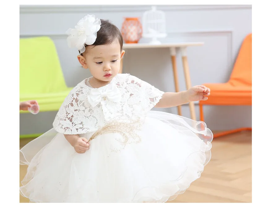2pcs Set Of One Year Old Baby Girl Baptism Dress Princess Wedding