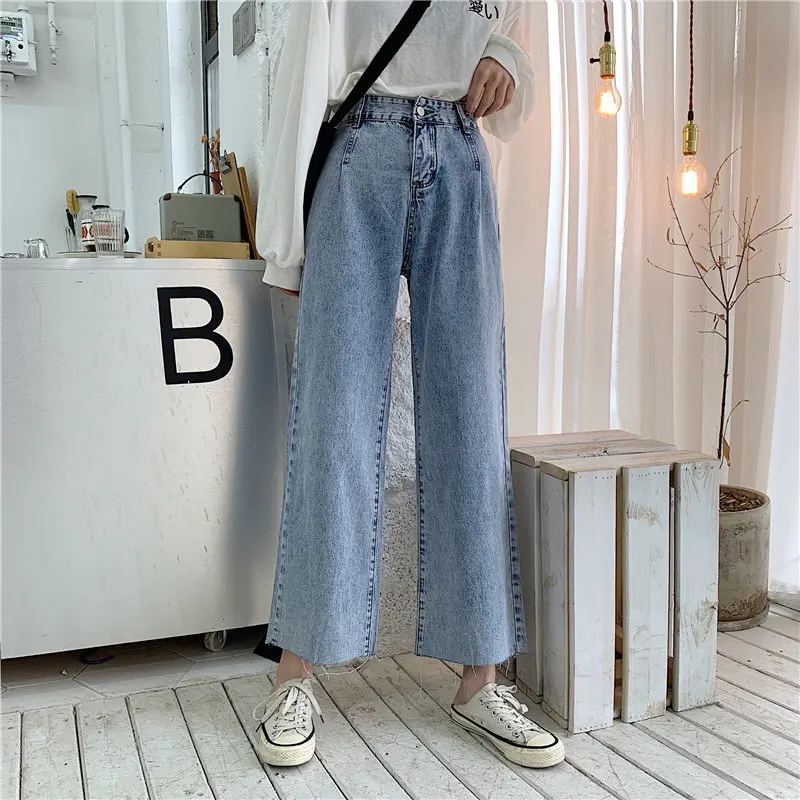 HziriP Loose Straight Ankle Length Pants Denim Female All Match Women New High Street Chic Thin High Waist Jeans Plus Pants