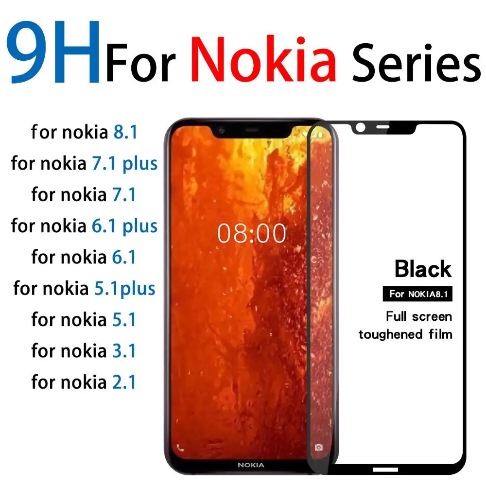 9H для экрана из закаленного стекла для Nokia 8,1 Full HD экран протектор noki/Рабочая обувь 2,1 3,1 5,1 6,1 7,1 8,1 плюс защитное стекло пленка x 2, 3, 5, 6, 7, 2018X7x6x5