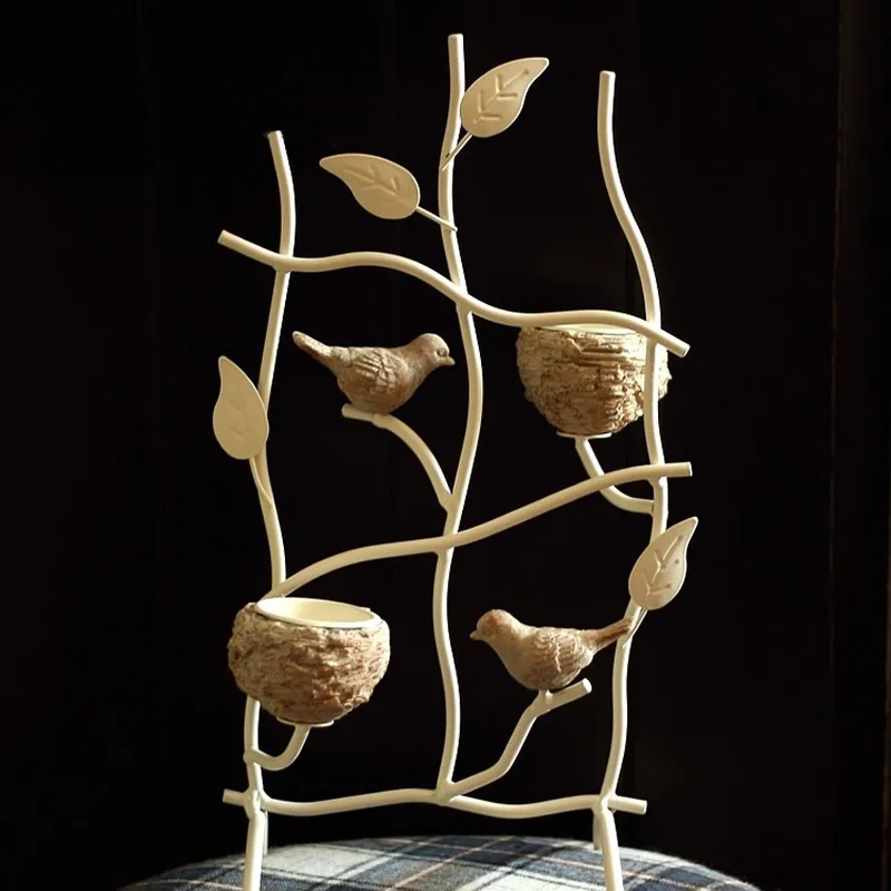 Creative Metal Iron Candle Holders Bird Nest Candlestick Stand Dinner