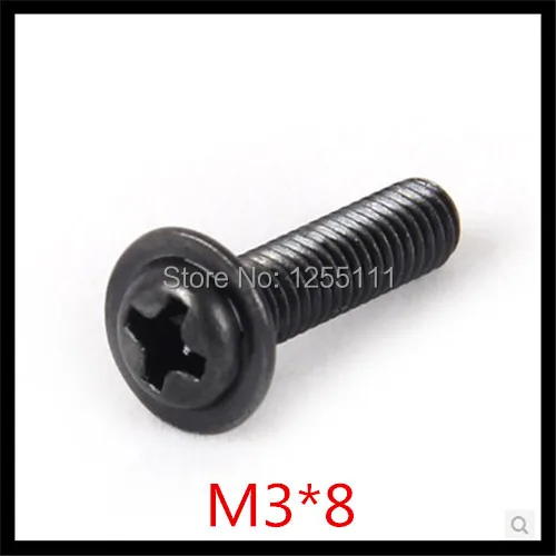 1000pcs/lot M3*8 Steel With black phillips round head Miniature screw