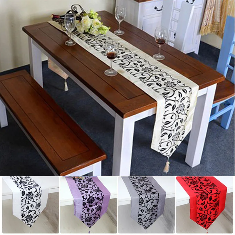 Simple Table Runner Cloth Floral Printed Taffeta Retro Decorative