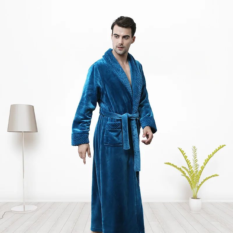 QWEEK Winter Stitching Womens Robes Sleepwear Plus Size Splid Color Bathrobes Homewear Flannel Couple Bath Robe Sleepwear - Цвет: M haiganglan