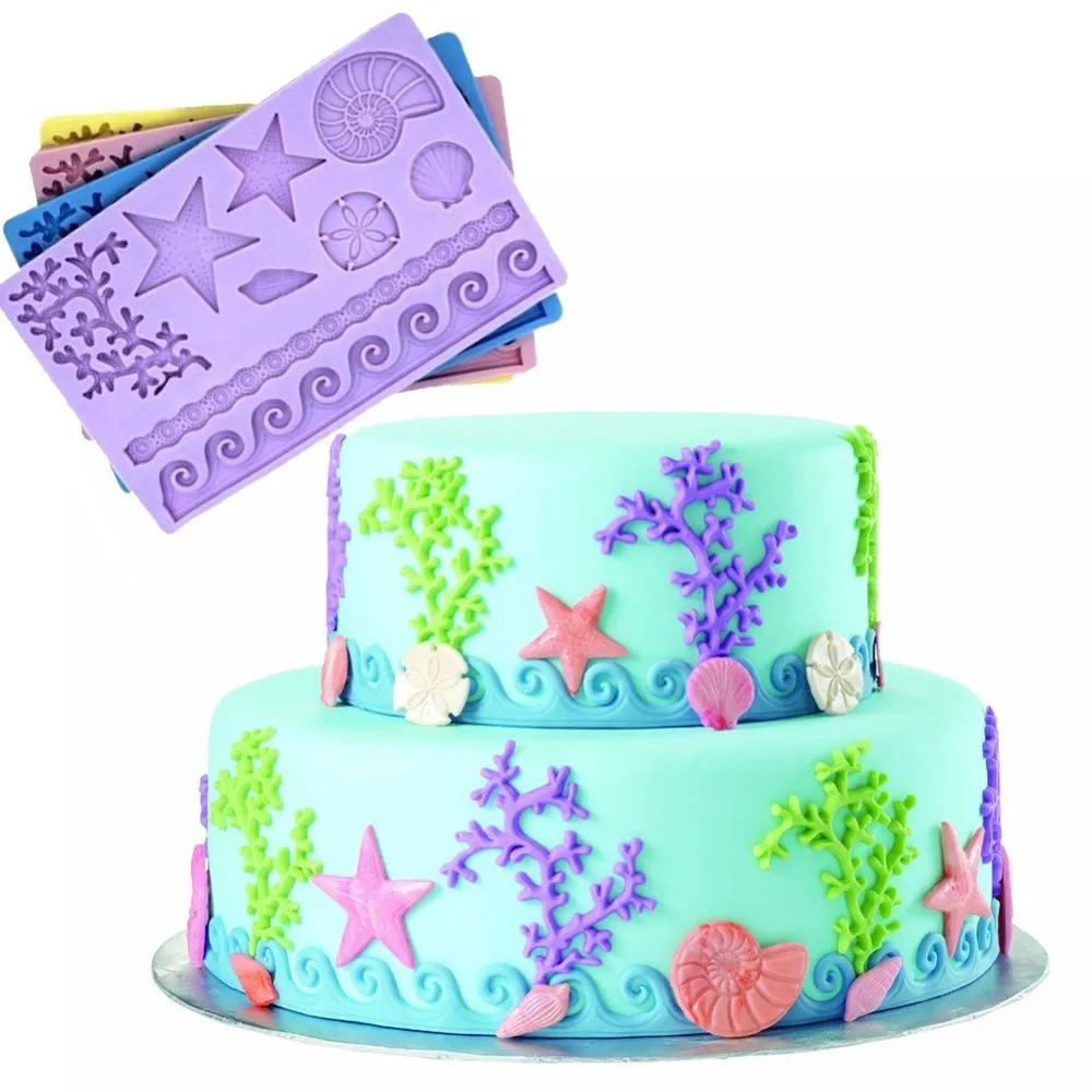 

New Creative Underwater World Conch Shell Mould 3D DIY Practical Wave Star Fondant Cake Decoration Embossing Mold Silicone Mold