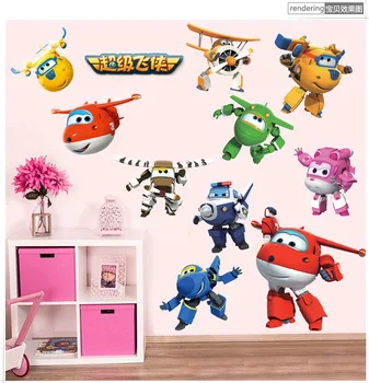

Cartoon Super Wings Deformation Airplane Robot Wall Stickers Kids Nursery Home Decoration Anime Posters Wall Decal Art Game