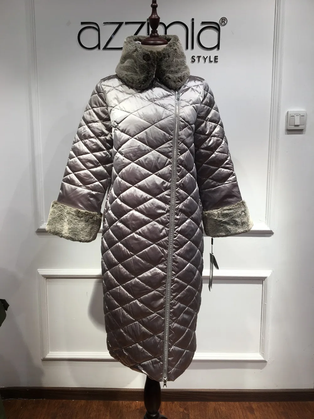 AZZIMIA Women's Winter Jackets and Coats Fashion Clothing Large Fake Rabbit Fur Collar looks like real Down jacket 2017 | Женская