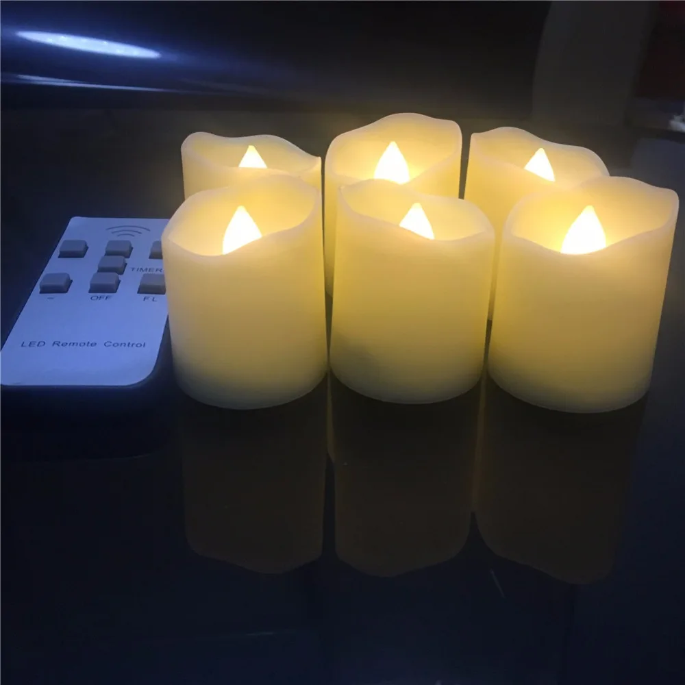 

Pack of 6 Electronic Wireless LED Candles Remote Control And Timer Flickering Flameless Tea Light Candles Warm White Party Weddi